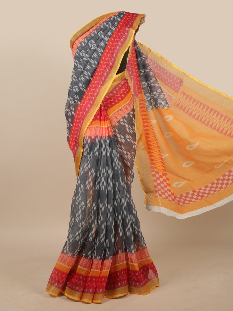 

Pothys Grey & Yellow Ethnic Motifs Printed Linen Blend Saree