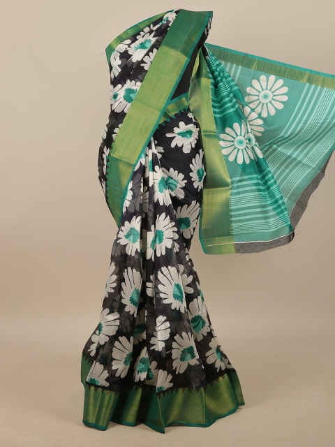 

Pothys Navy Blue & Green Floral Printed Saree