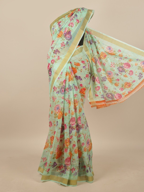 

Pothys Green & Orange Floral Printed Saree
