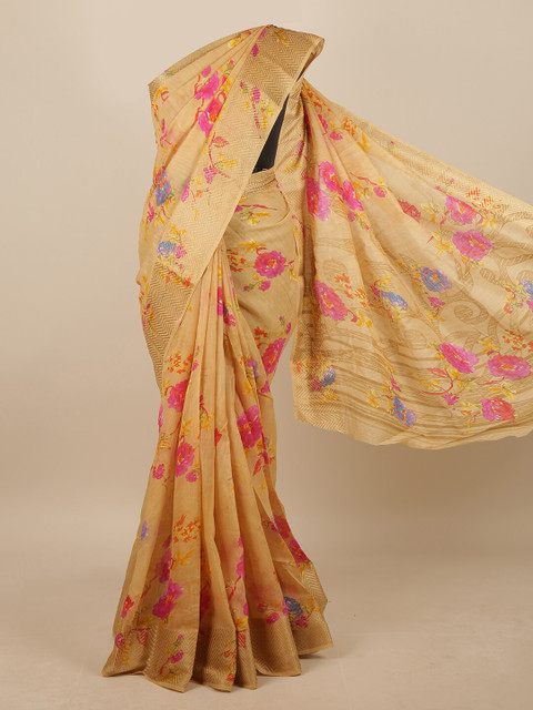 

Pothys Beige & Pink Floral Printed Saree