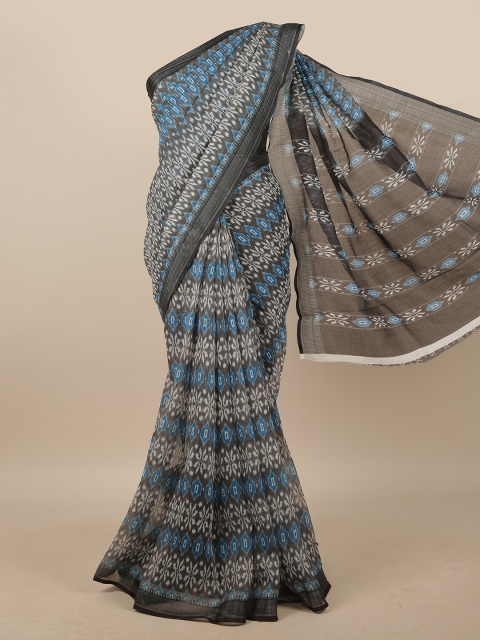 

Pothys Grey & Blue Ethnic Motifs Printed Linen Blend Saree