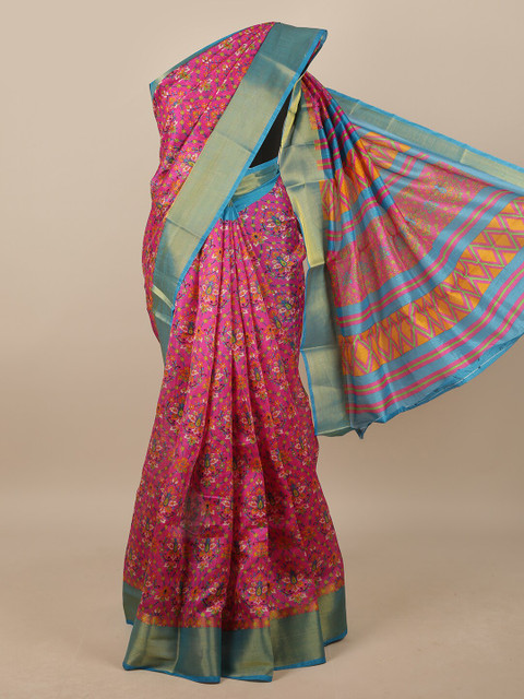 

Pothys Pink & Blue Floral Printed Saree