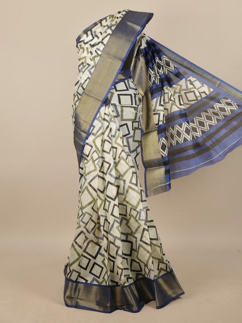 

Pothys Cream-Coloured & Blue Printed Saree