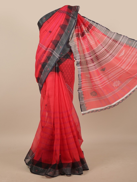 

Pothys Coral & Black Ethnic Motifs Printed Linen Blend Saree