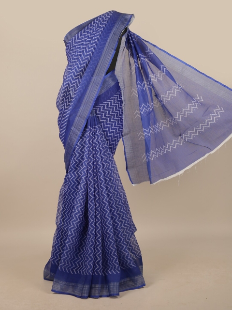 

Pothys Blue & White Linen Blend Saree