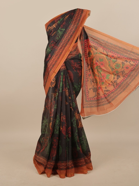 

Pothys Black & Green Ethnic Motifs Printed Linen Blend Saree