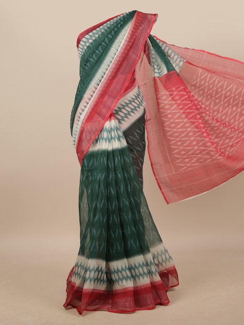 

Pothys Green & Pink Geometric Printed Linen Blend Saree