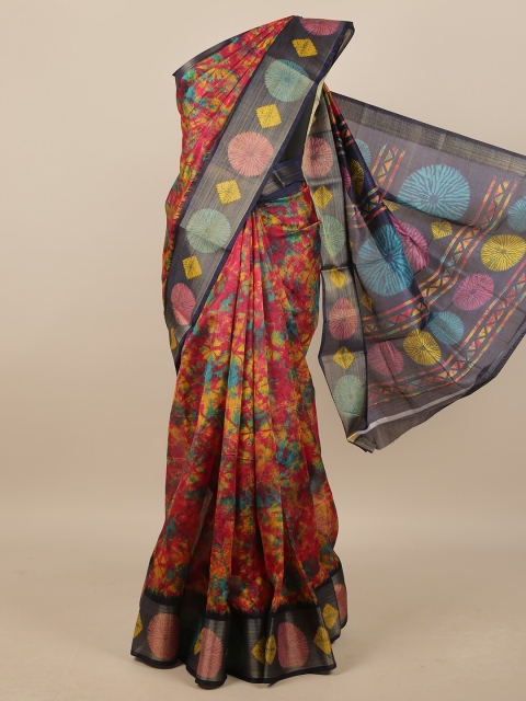

Pothys Magenta & Navy Blue Abstract Printed Saree