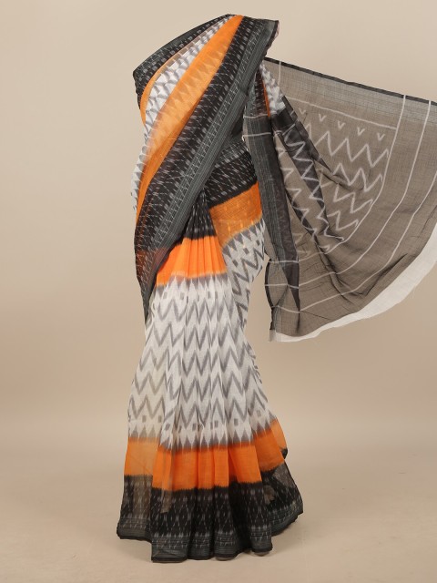 

Pothys White & Grey Geometric Printed Linen Blend Saree
