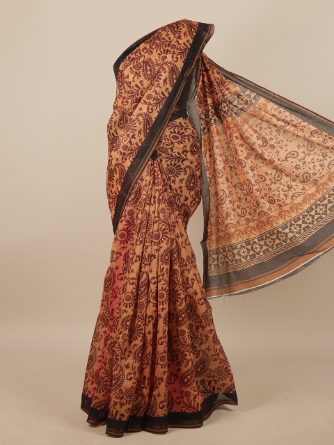 

Pothys Brown & Peach-Coloured Paisley Printed Linen Blend Saree