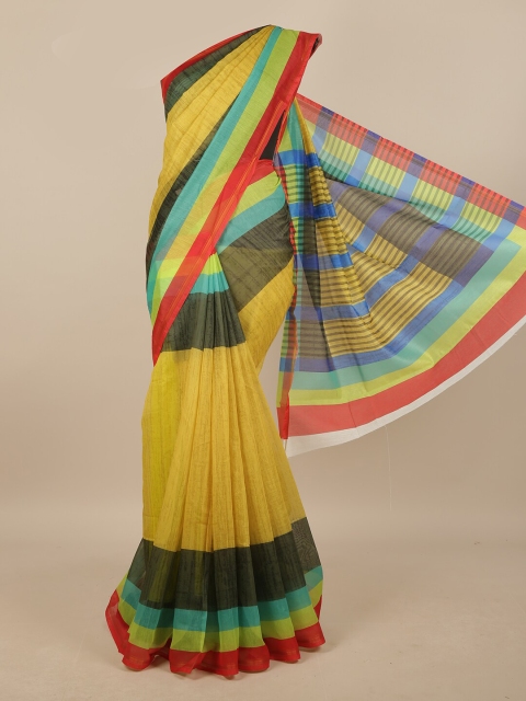 

Pothys Yellow & Red Striped Linen Blend Saree