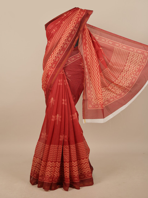 

Pothys Red Linen Blend Saree