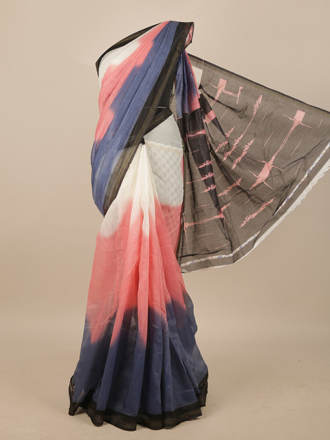 

Pothys Pink & White Tie and Dye Linen Blend Saree