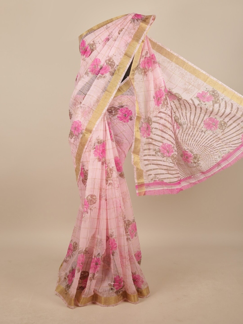 

Pothys Pink & Brown Floral Zari Saree