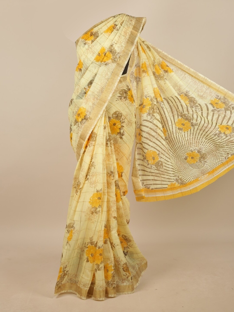 

Pothys Yellow & Gold Floral Printed Saree