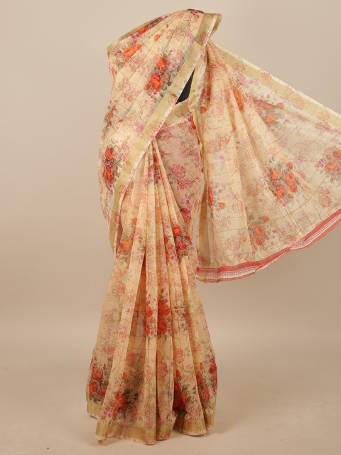 

Pothys Peach-Coloured & Red Floral Printed Saree