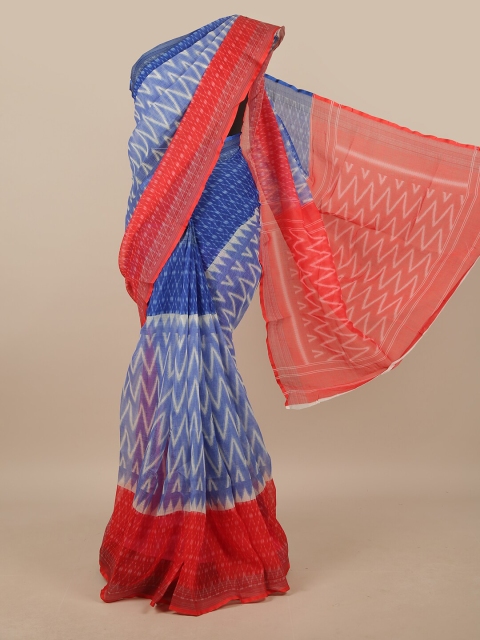 

Pothys Blue & Red Linen Blend Saree