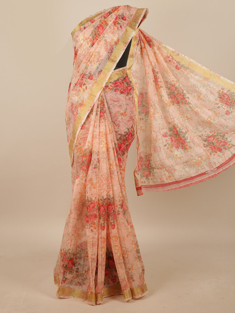 

Pothys Peach-Coloured & Orange Floral Saree