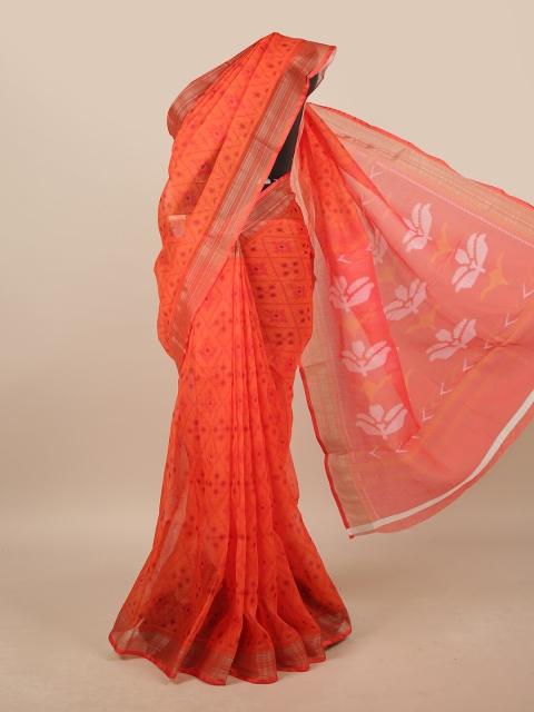 

Pothys Orange & White Zari Linen Blend Saree