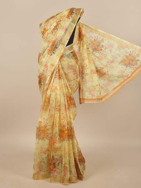 

Pothys Yellow & Gold-Toned Floral Saree