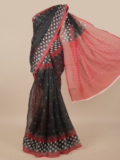 

Pothys Black & Peach-Coloured Linen Blend Saree