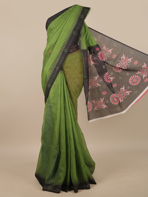 

Pothys Green & Black Printed Linen Blend Saree