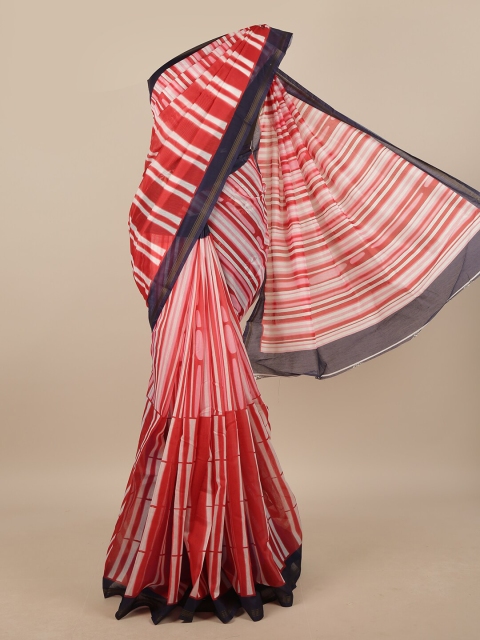 

Pothys Red & White Striped Linen Blend Saree