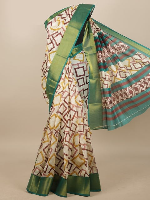 

Pothys Cream-Coloured & Green Saree