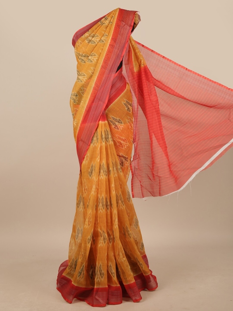 

Pothys Mustard & Red Geometric Printed Linen Blend Saree