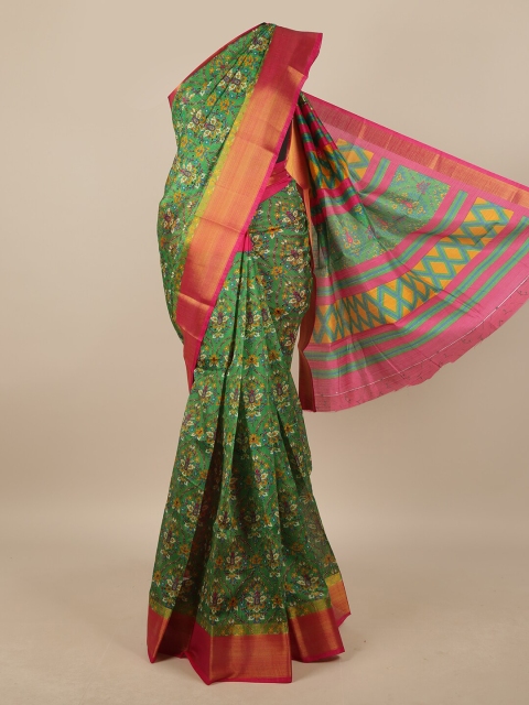 

Pothys Green & Pink Ethnic Motifs Zari Saree