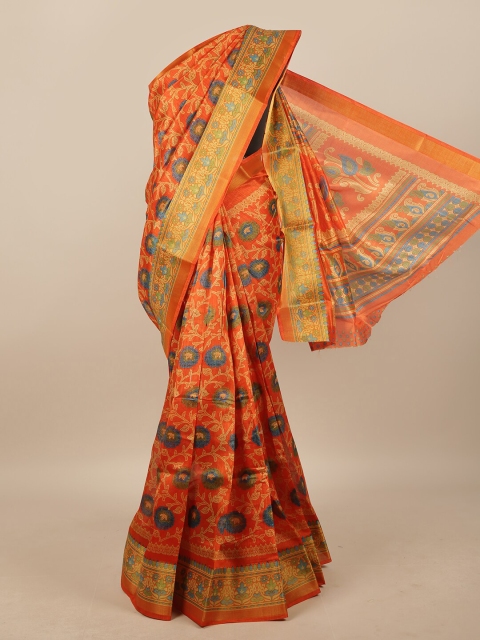 

Pothys Orange & Blue Floral Printed Saree