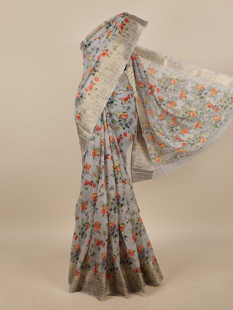 

Pothys Grey & Green Floral Saree