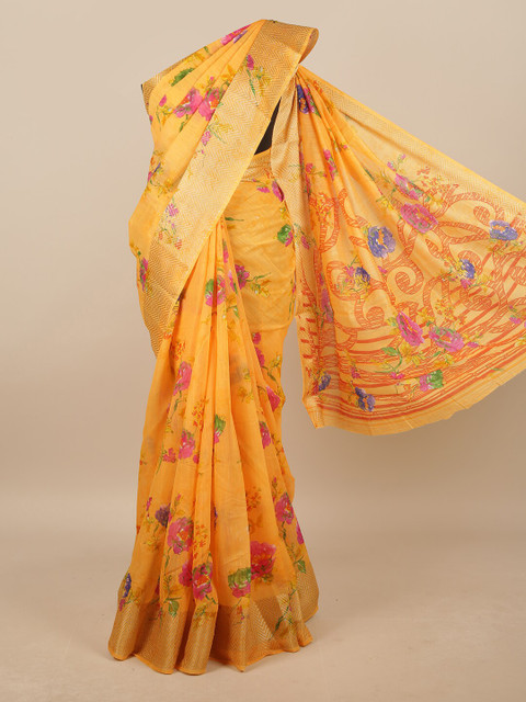 

Pothys Yellow & Pink Floral Zari Saree