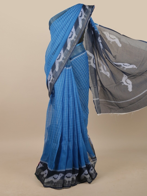 

Pothys Blue & Grey Checked Linen Blend Saree