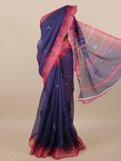 

Pothys Blue & Pink Printed Zari Linen Blend Saree