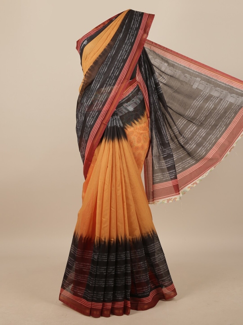

Pothys Mustard & Black Linen Blend Saree