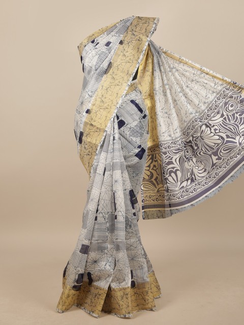 

Pothys White & Navy Blue Cotton Blend Abstract Printed Saree
