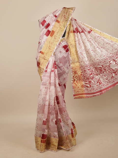 

Pothys White & Red Cotton Blend Geometric Printed Saree