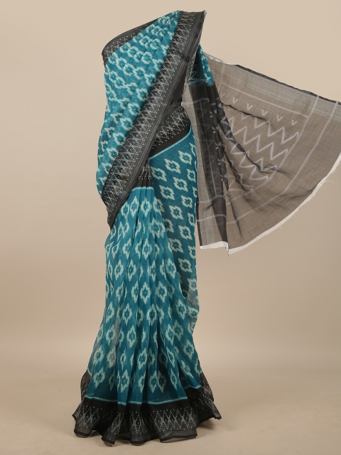 

Pothys Blue & Black Cotton Blend Geometric Printed Saree