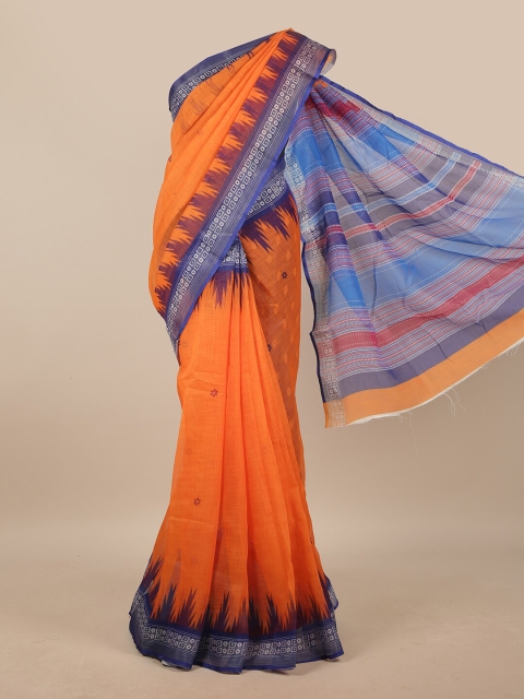 

Pothys Orange & Blue Linen Blend Saree