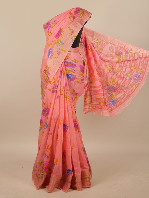 

Pothys Women Pink & Yellow Cotton Blend Floral Printed Saree