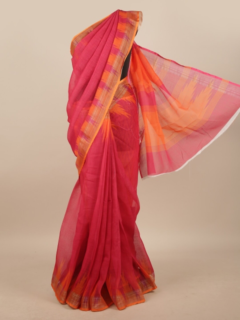 

Pothys Pink & Orange Linen Blend Woven Designed Printed Saree