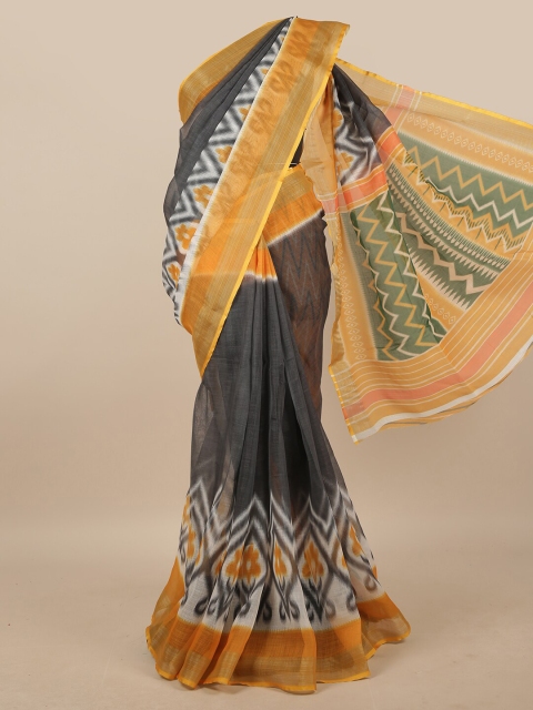 

Pothys Grey & Gold-Toned Linen Blend Geometric Printed Saree