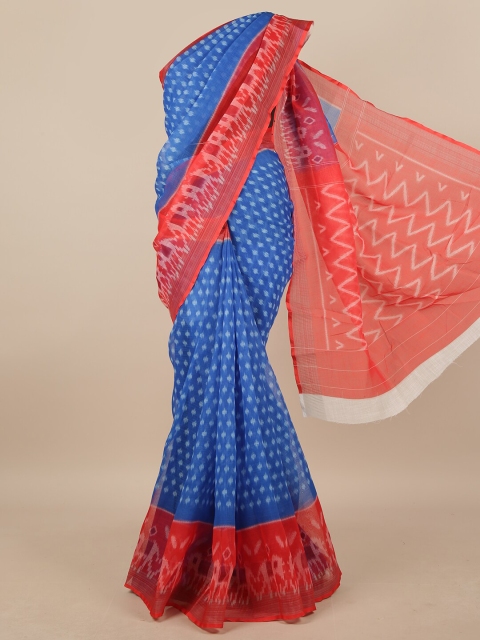 

Pothys Blue & Red Linen Blend Saree