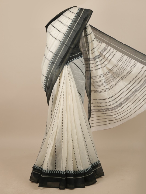 

Pothys Off White & Black Linen Blend Geometric Printed Saree