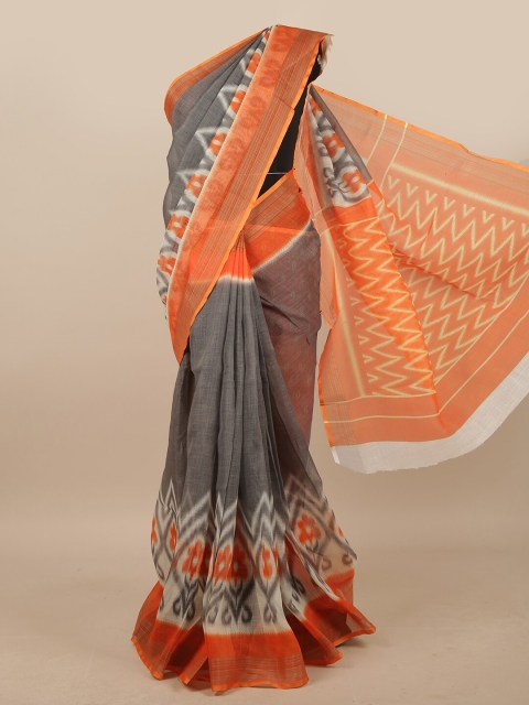 

Pothys Grey & Orange Linen Blend Saree