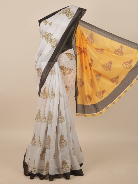 

Pothys Silver-Toned & Black Kalamkari Linen Blend Saree
