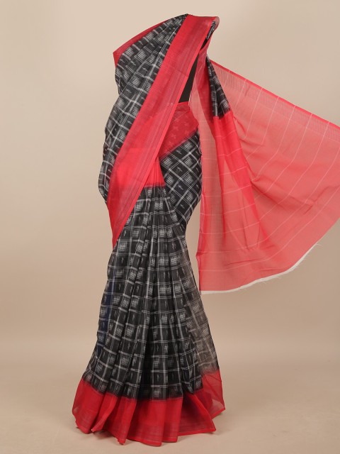 

Pothys Grey & Red Linen Blend Geometric Printed Saree