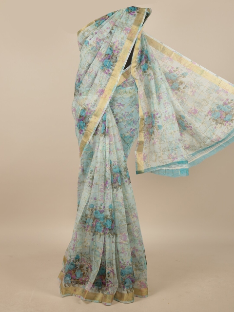 

Pothys Blue & Purple Cotton Blend Floral Printed Saree