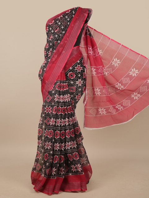 

Pothys Black & Red Linen Blend Geometric Printed Saree